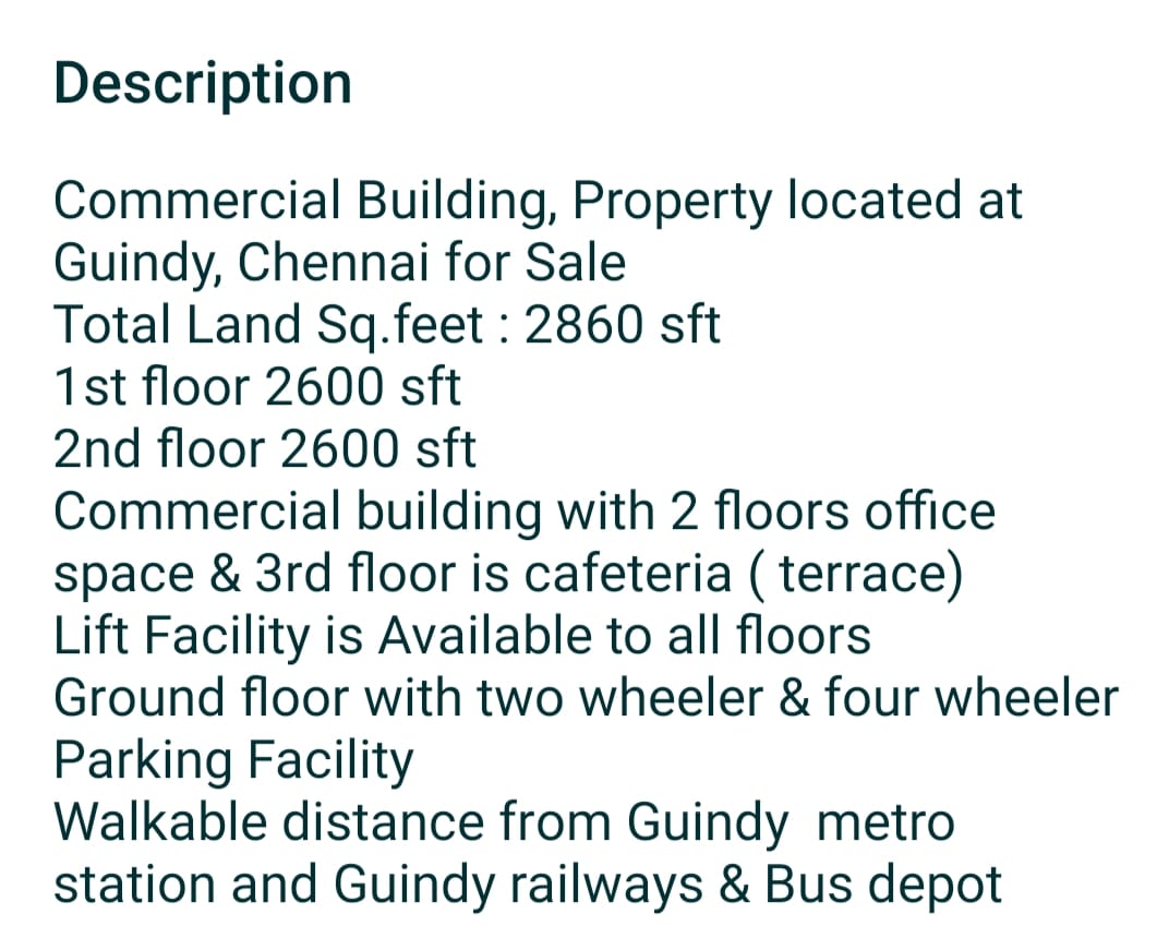 2860 sqft Office Space for Resale in Guindy