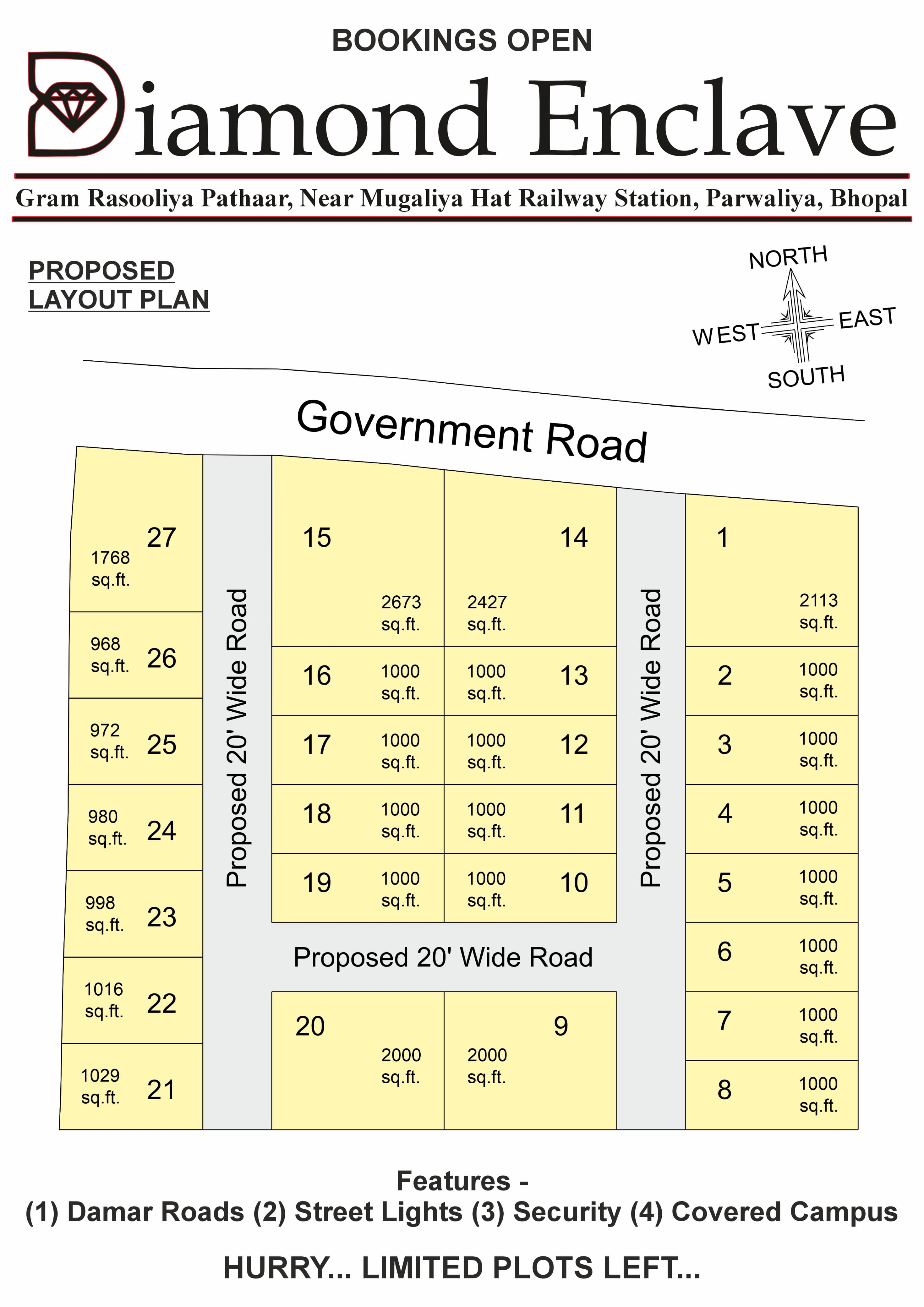 1000 sqft Plots & Land for Sale in B.D.A. Market